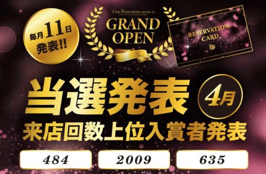 船橋 ラブホテル パサディナの4月の来店回数上位入賞者を発表！