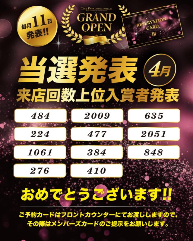4月の来店回数上位入賞者を発表！