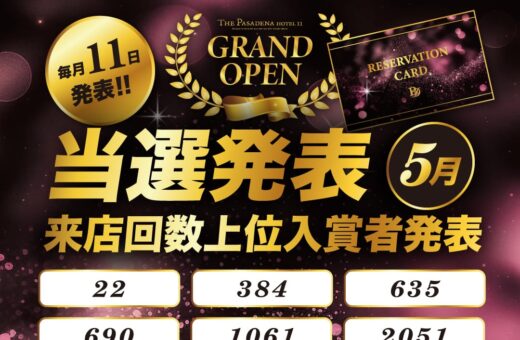 船橋 ラブホテル パサディナの来店回数イベント5月の当選番号を発表！