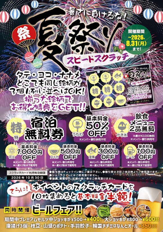 暑さに負けるな！夏祭りスピードスクラッチで豪華特典をGET